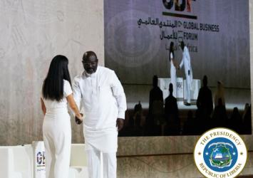 CNN Africa’s Correspondent Eleni Giokos welcomes President George Manneh Weah on stage for interactive discussion at the Global Business Forum Africa 2019 in Dubai

Executive Mansion Photo