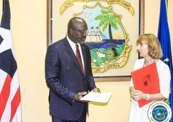 President Weah receives Letter of Credence from the Ambassador of Czech Republic, H E Margita FuchcovaExecutive Mansion Photo 