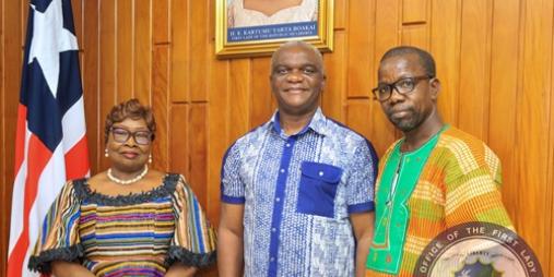 H. E. Mrs. Boakai receives in audience Carter Center Country Rep. Dorbor Jallah and Deputy Program Lead Mike Mulbah.