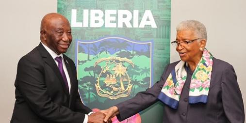 President Boakai and Former President Sirleaf posed in a photograph