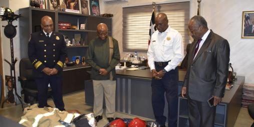 Int'l Fire Association Chiefs displayed Fire equipment to President Boakai